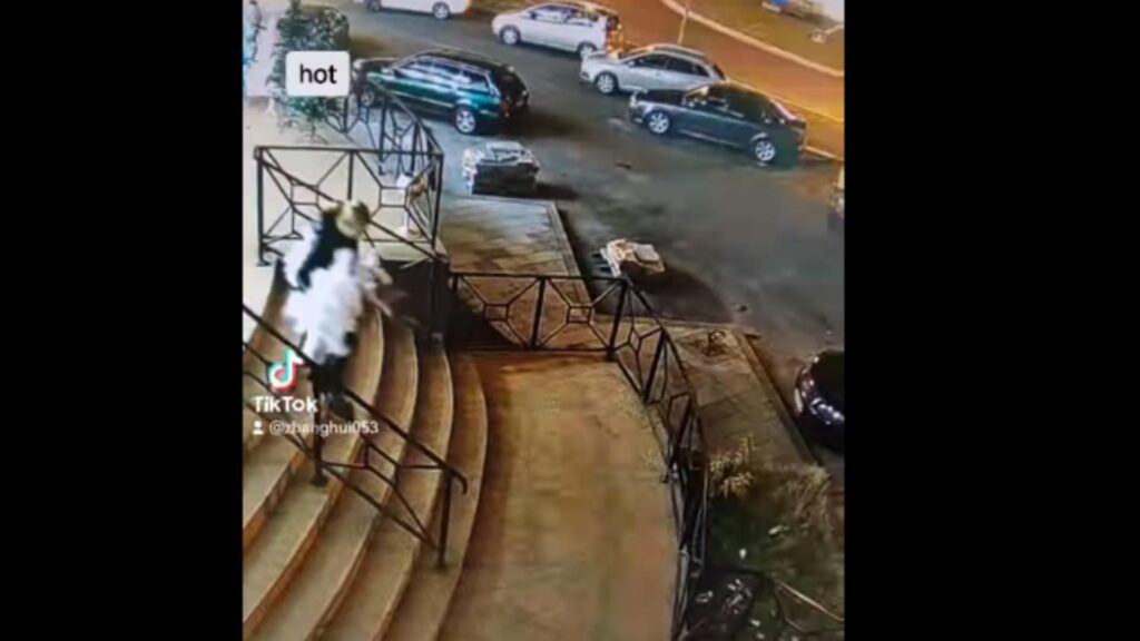 VIDEO. Momentul în care o femeie fură bradul de Crăciun din fața unui magazin din Dej și o rupe la fugă spre portbagajul mașinii