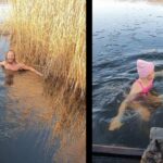 Baie printre bucăți de gheață, pe lacul Săcălaia. VIDEO cu cei doi români care și-au depășit limitele fizice