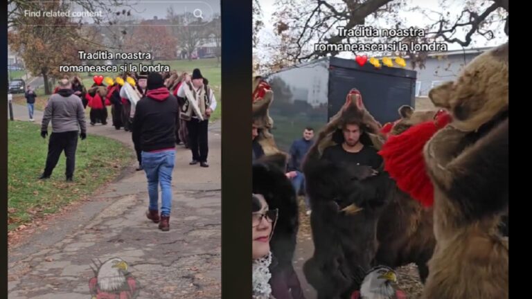 Români în blănuri de urs fac furori pe străzile Londrei. "Tradiții și obiceiuri ca la noi, nu are nimeni în lume"