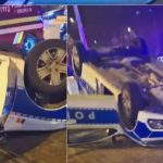 Polițistă în stare gravă la spital după ce s-a răsturnat cu autospeciala, în București VIDEO