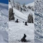 Turiști îngropați sub zăpadă în urma unei avalanșe. Au fost luați pe sus în timp ce se plimbau cu snowmobilele - VIDEO