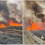 Circulația feroviară din Bistrița-Năsăud, afectată de incendiile de vegetație. Un tren regio este blocat între localitățile Florești și Nimigea de Jos