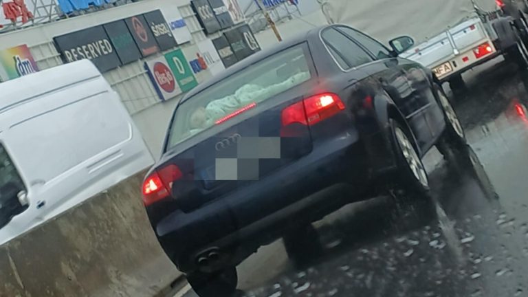 Părinți iresponsabili. Au transportat copilul cu fața lipită de lunta mașinii. Poliția a deschis o anchetă