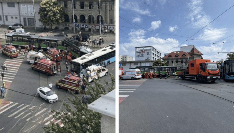 Accident grav în București: Impactul coliziunii între un autobuz STB și un tramvai