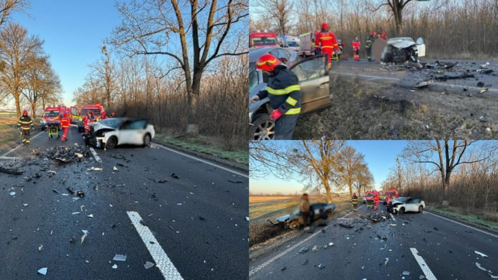 Trafic blocat pe DN1, în județul Bihior. Trei persoane rănite, după ce două mașini s-au ciocnit violent