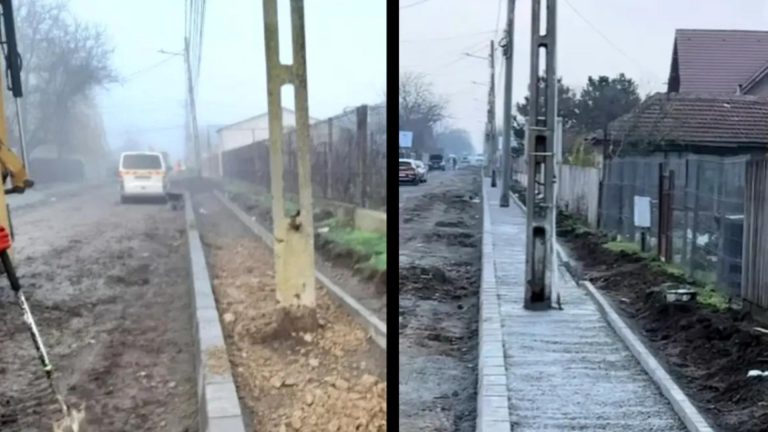 Dorel recidivează. Stâlpi de electricitate amplasați direct pe trotuar. Pietonii sunt nevoiți să meargă pe carosabil, ca să nu îi ia în brațe