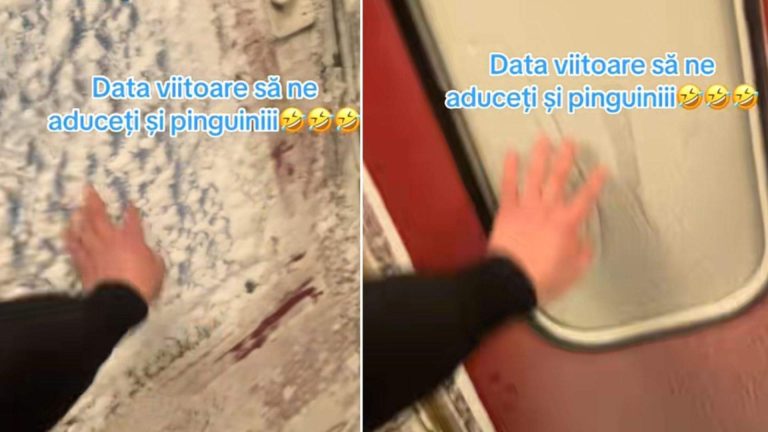 Scene incredibile într-un tren din România: zăpada a ajuns în vagoane, iar oamenii se plâng că îngheață în transportul în comun